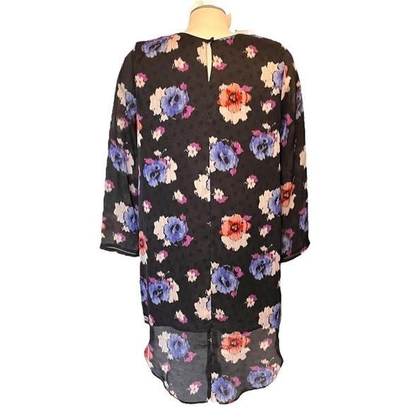 Topshop Floral Overlay Flowy Sheath Dress with Slight High/Low Hem - Picture 6 of 13